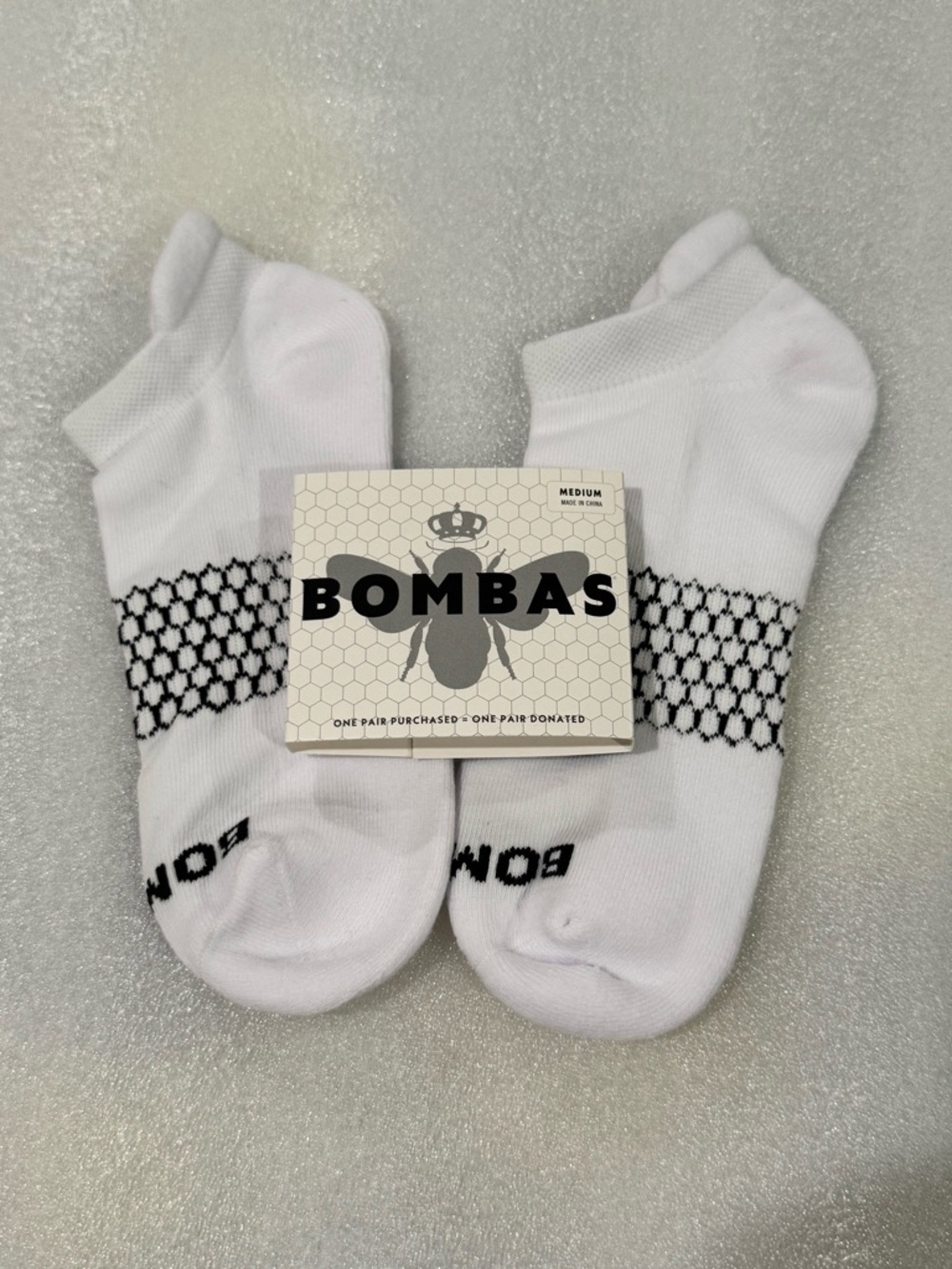 2 Pair Bombas Men's White Low-Cut Ankle Socks - Medium
